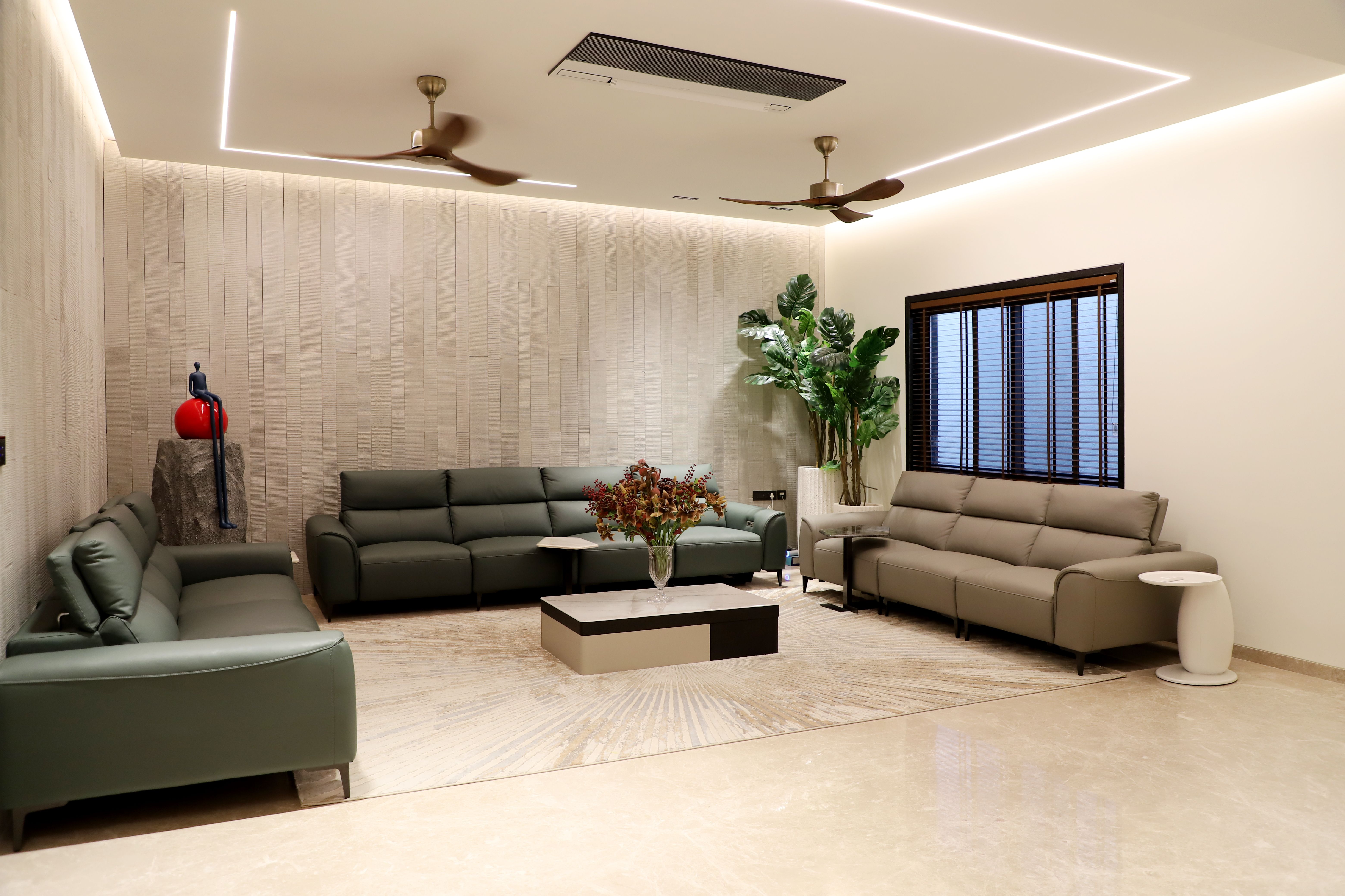 Modern interior design lounge with designer sofas